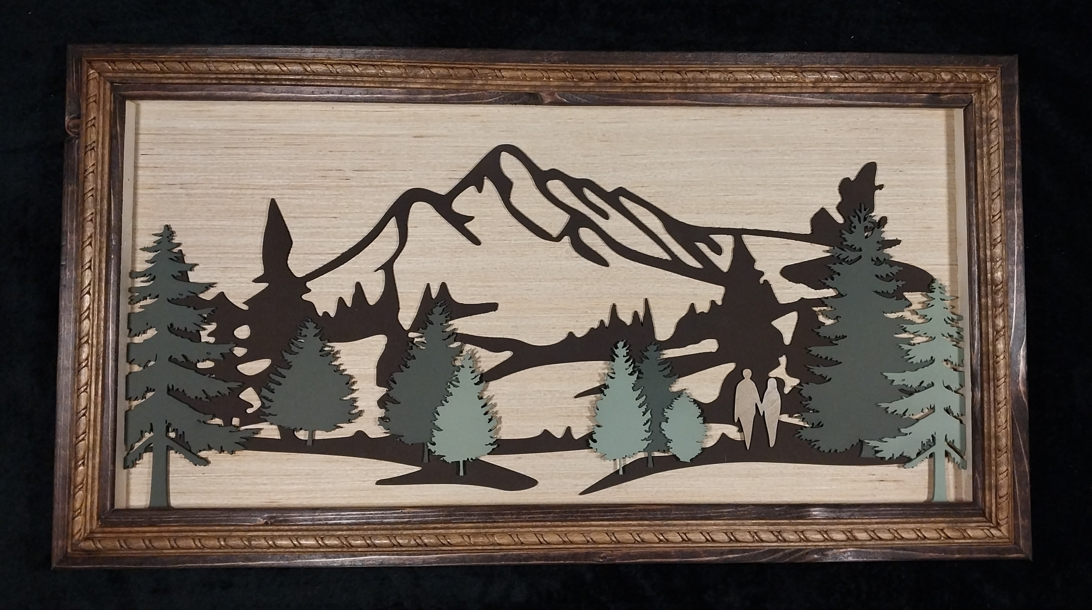 Mountain Scene Layered Wall Art with Stained Deluxe Brown Frame