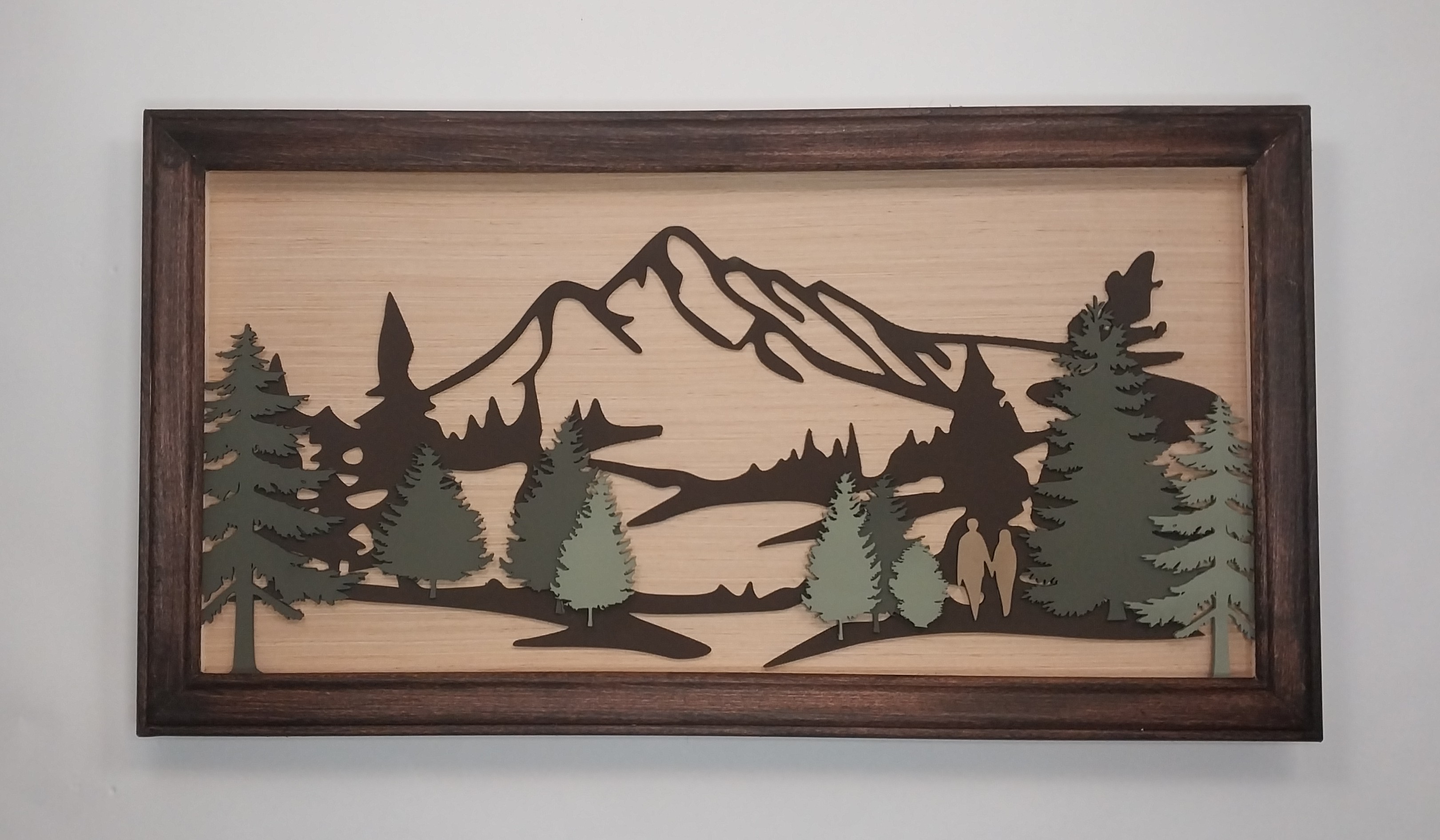 Mountain Scene Layered Wall Art with Stained Deluxe Brown Frame