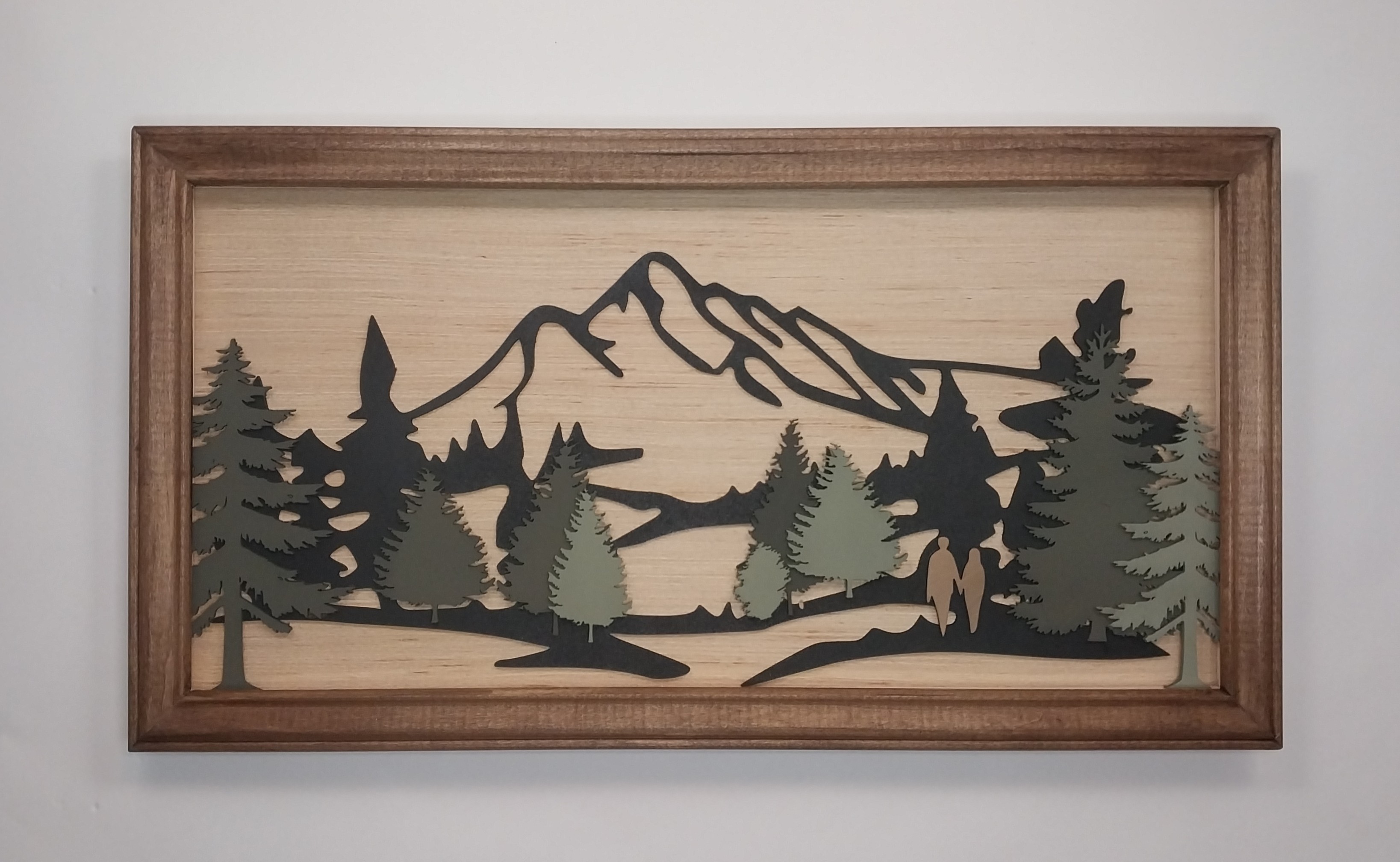 Mountain Scene Layered Wall Art with Stained Deluxe Brown Frame