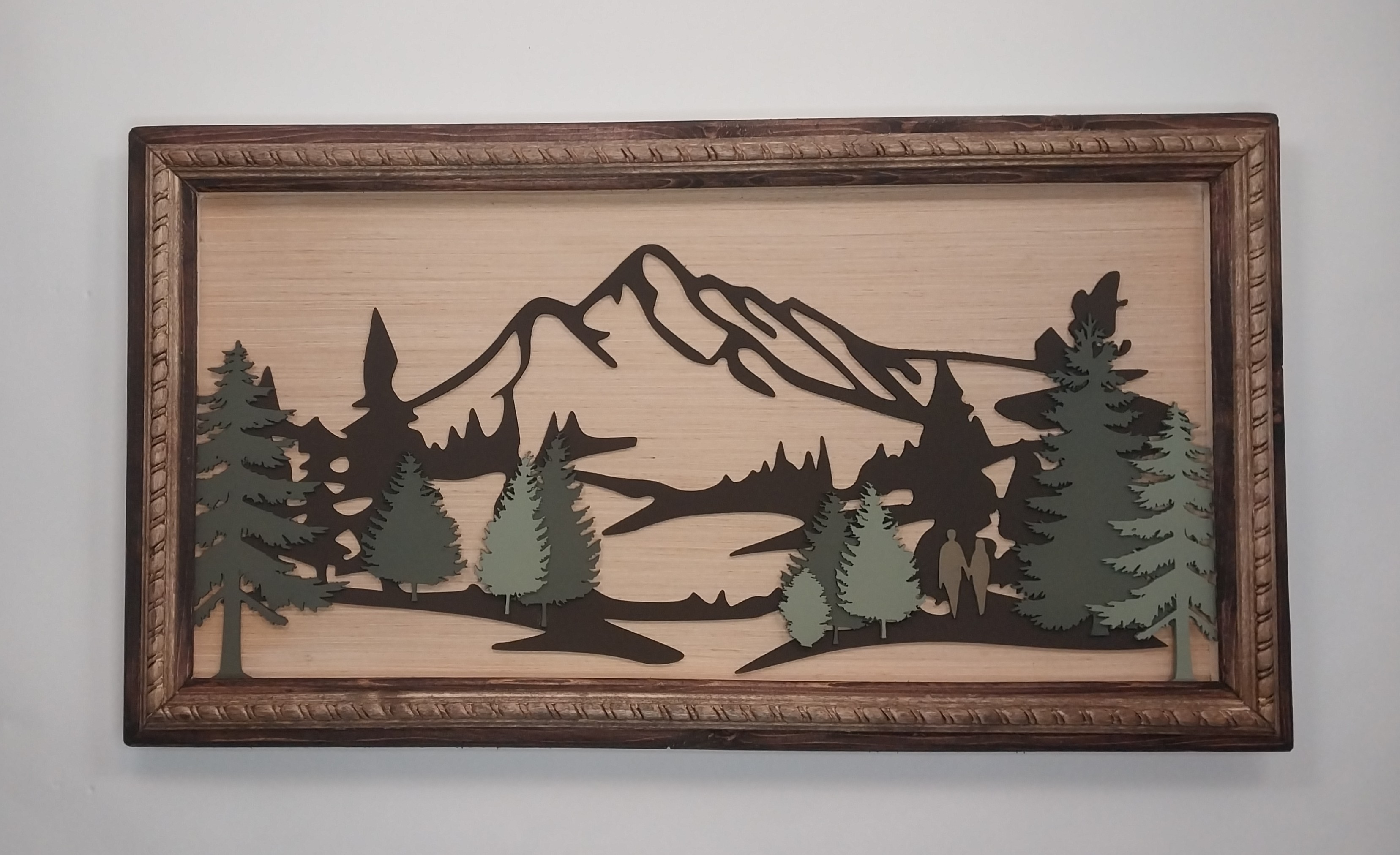 Mountain Scene Layered Wall Art with Stained Deluxe Brown Frame