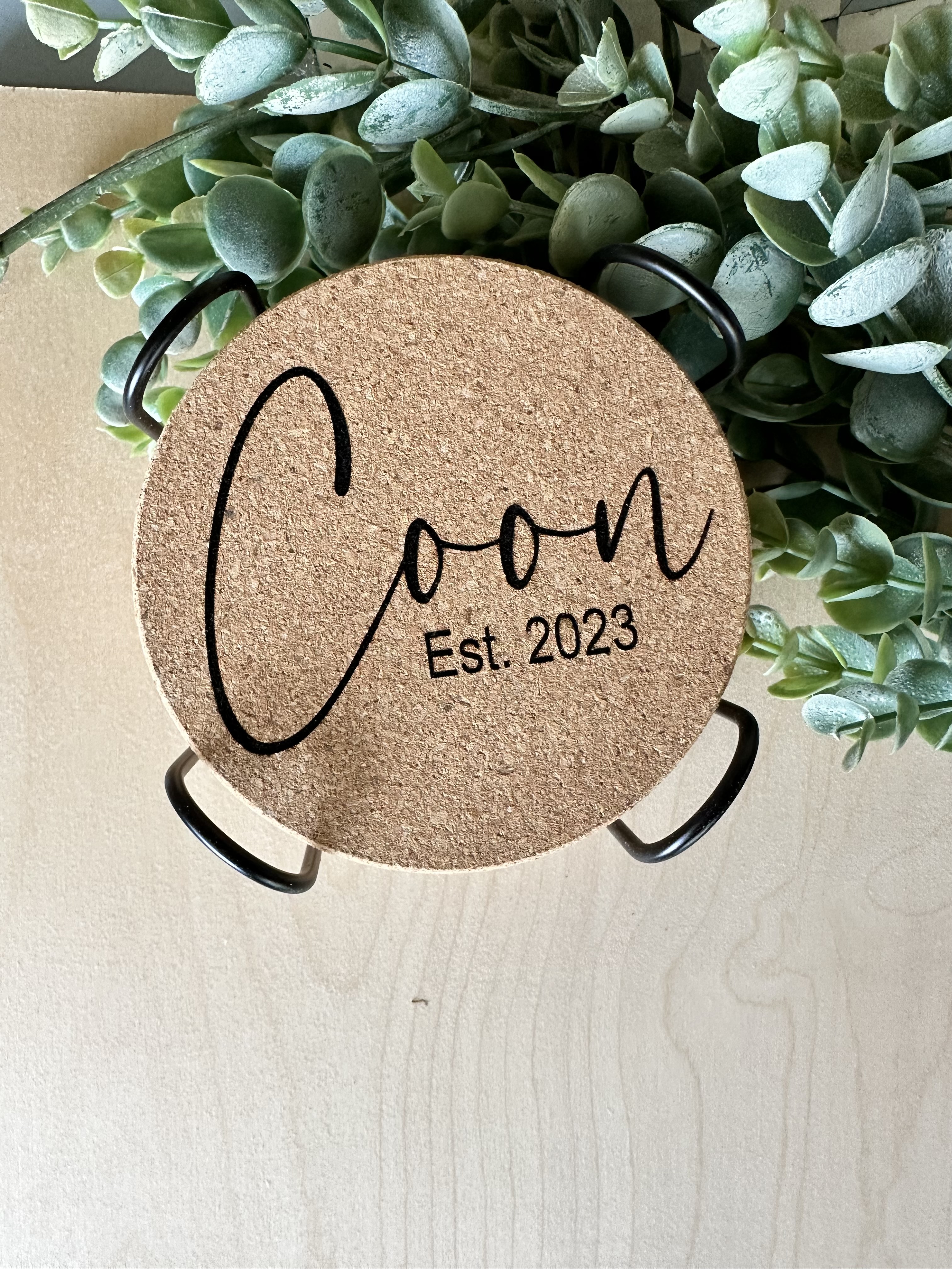 Personalized Cork Coaster Set with Holder