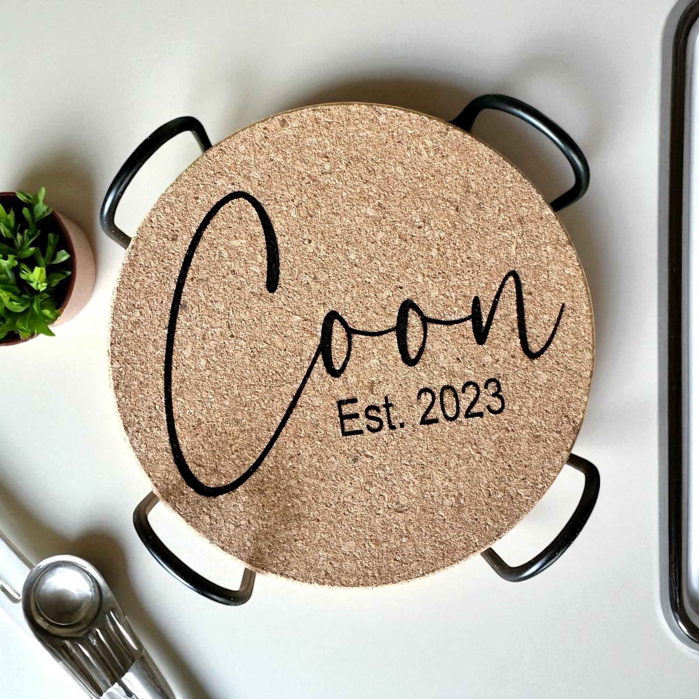 Personalized Cork Coaster Set with Holder
