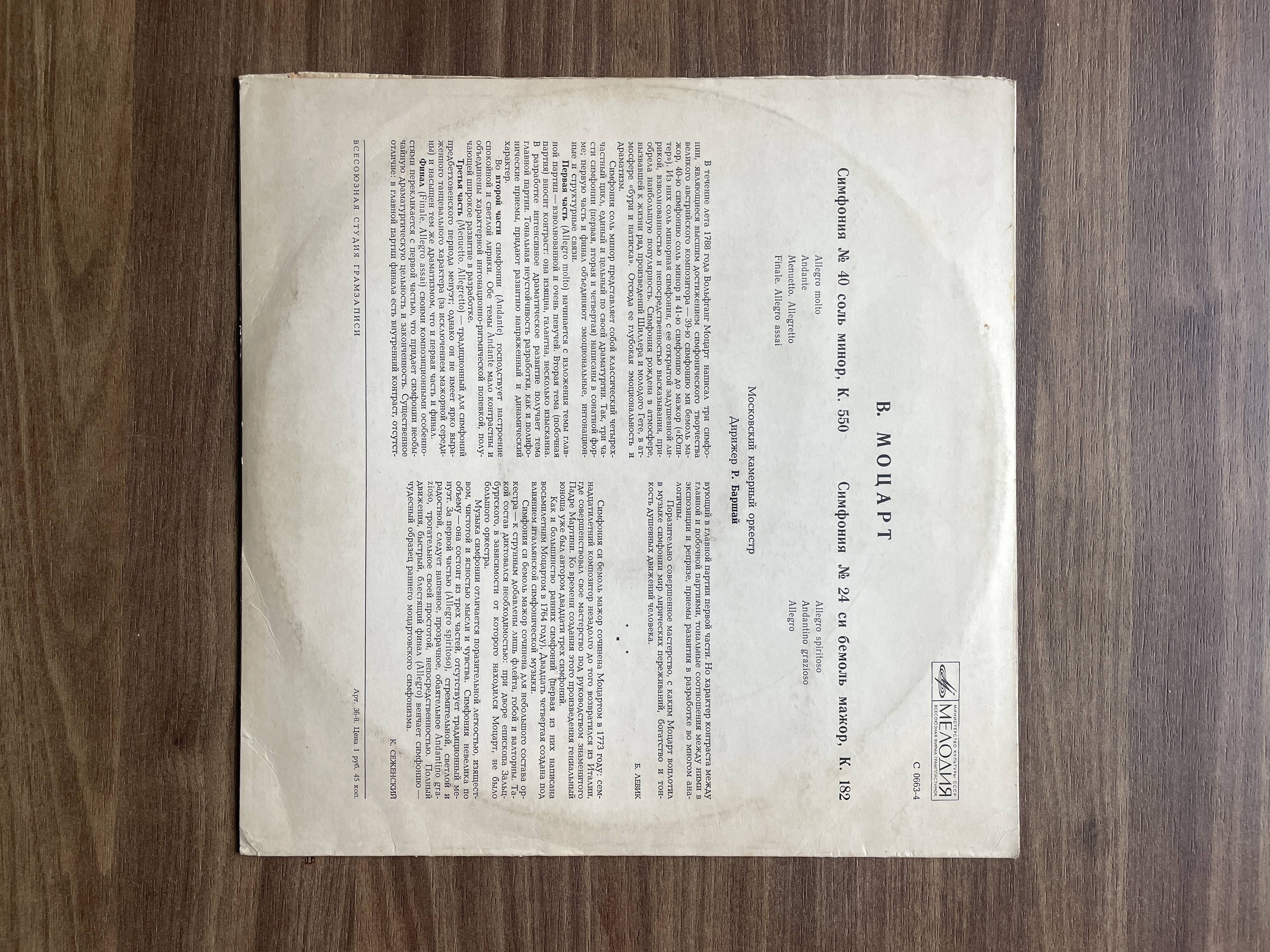 Mozart - Simfoni No.40 & No.24 Plak