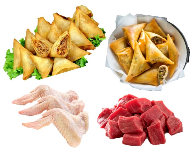 Samosa Platter:
10 Beef Samosa
10 Chicken Samosa
1/2 KG Chicken Wings
1/4 KG Steak Cubes