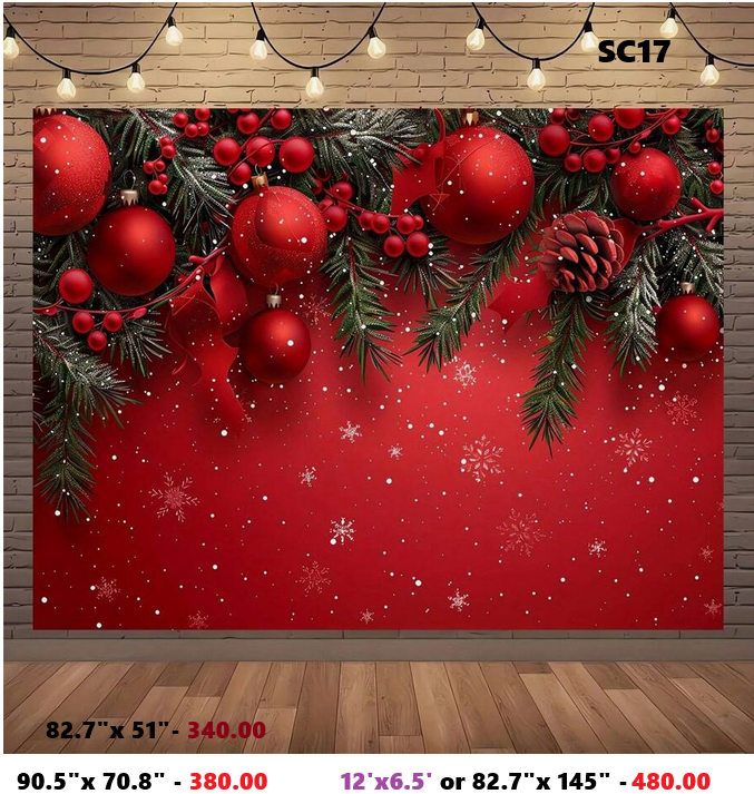 SC17 - Christmas Red Ornament Wall Backdrop