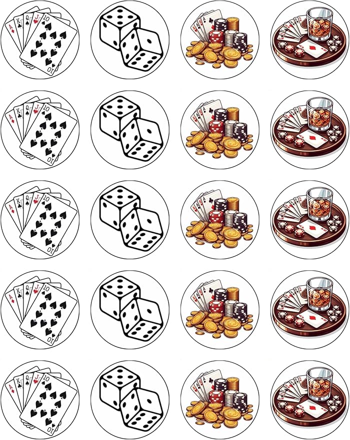 Casino Game Night Edible Cupcake Toppers (20x Designs)