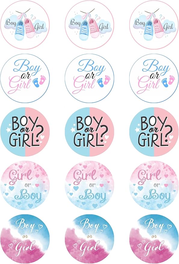 Gender Reveal Edible Cupcake Toppers (15x Designs)