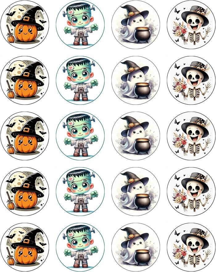 Halloween Cute & Spooky Cupcake Toppers (20x Edible Designs)
