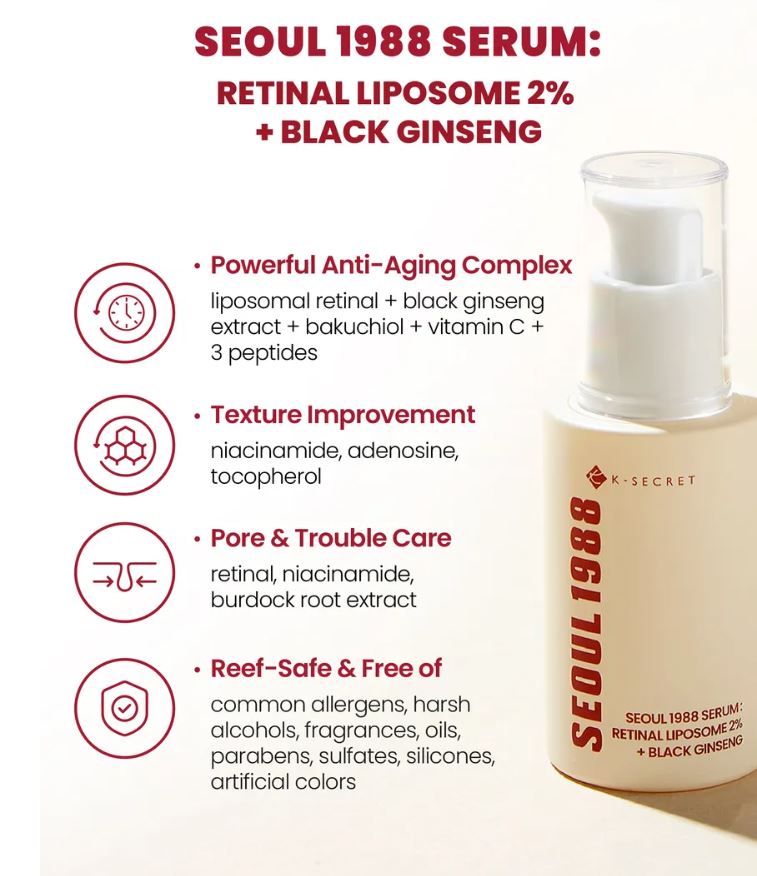 Sérum Facial SEOUL 1988 Serum: Retinal Liposome 2% + Black Ginseng