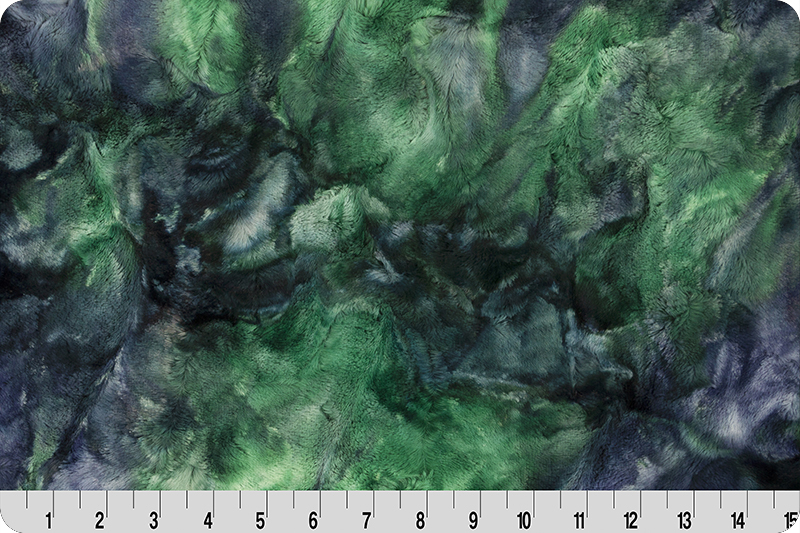 Hand-dyed look, green textured Minky