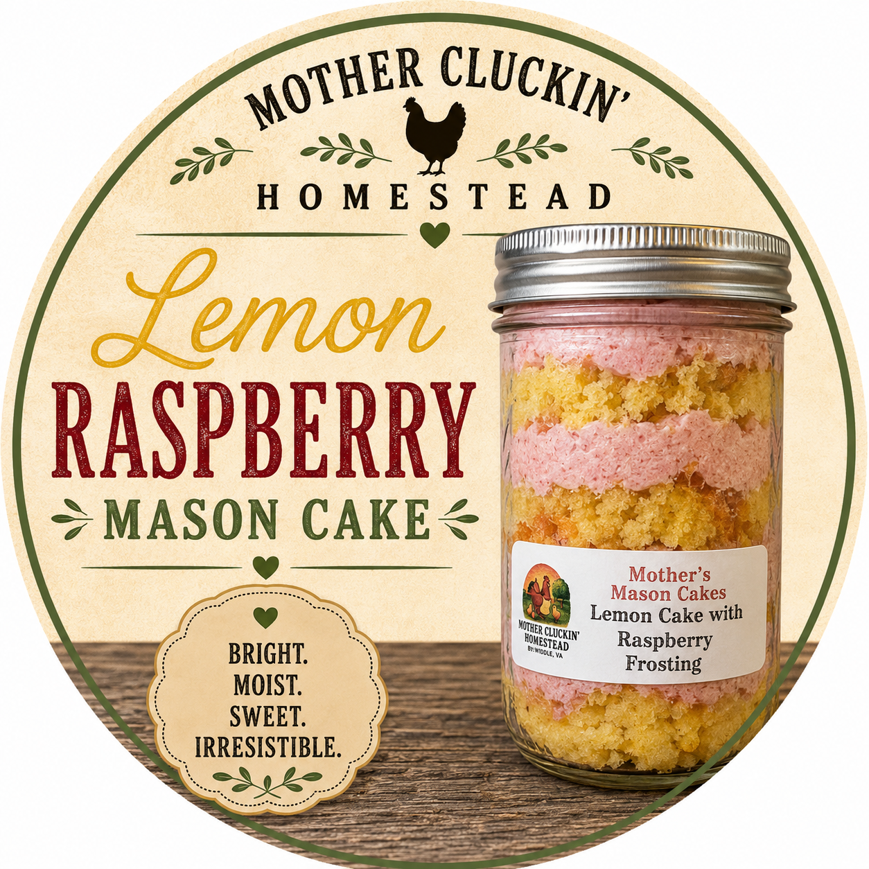 16oz Lemon Raspberry Mason Cake