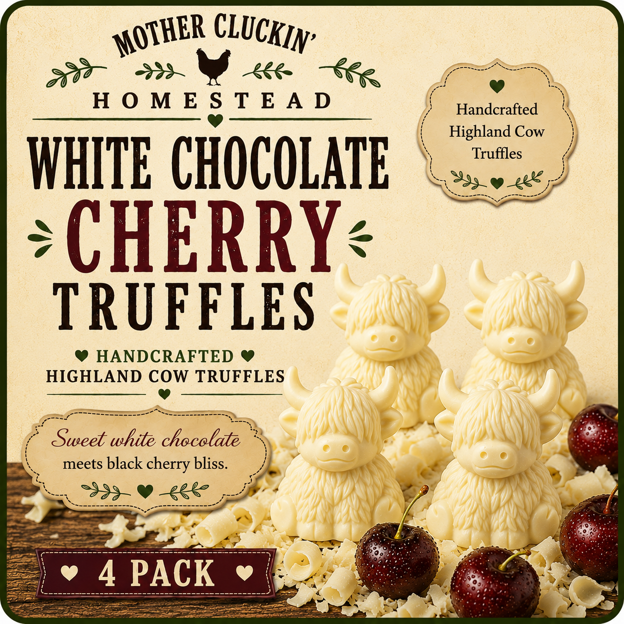 Four Pack White Chocolate Cherry Truffles