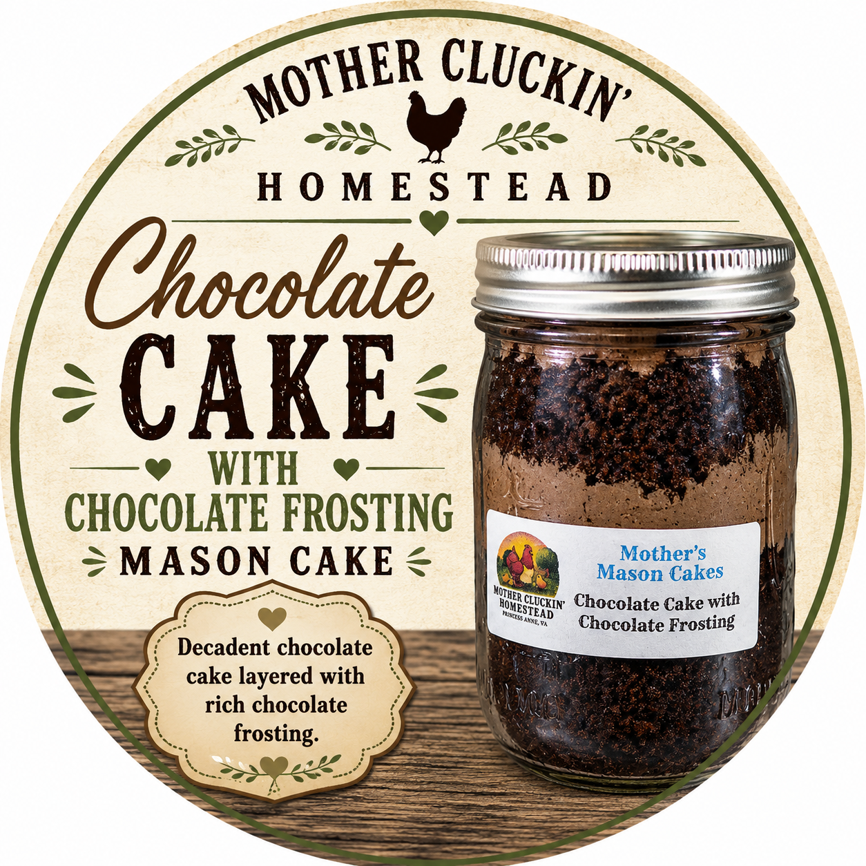 8 oz Chocolate Chocolate Mason Cake
