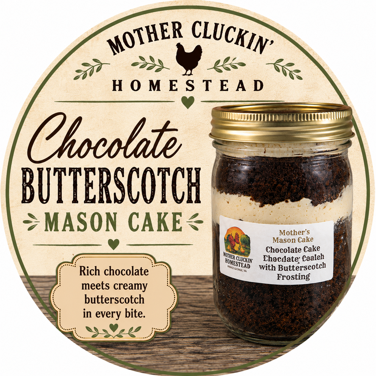 16oz Chocolate Butterscotch Mason Cake