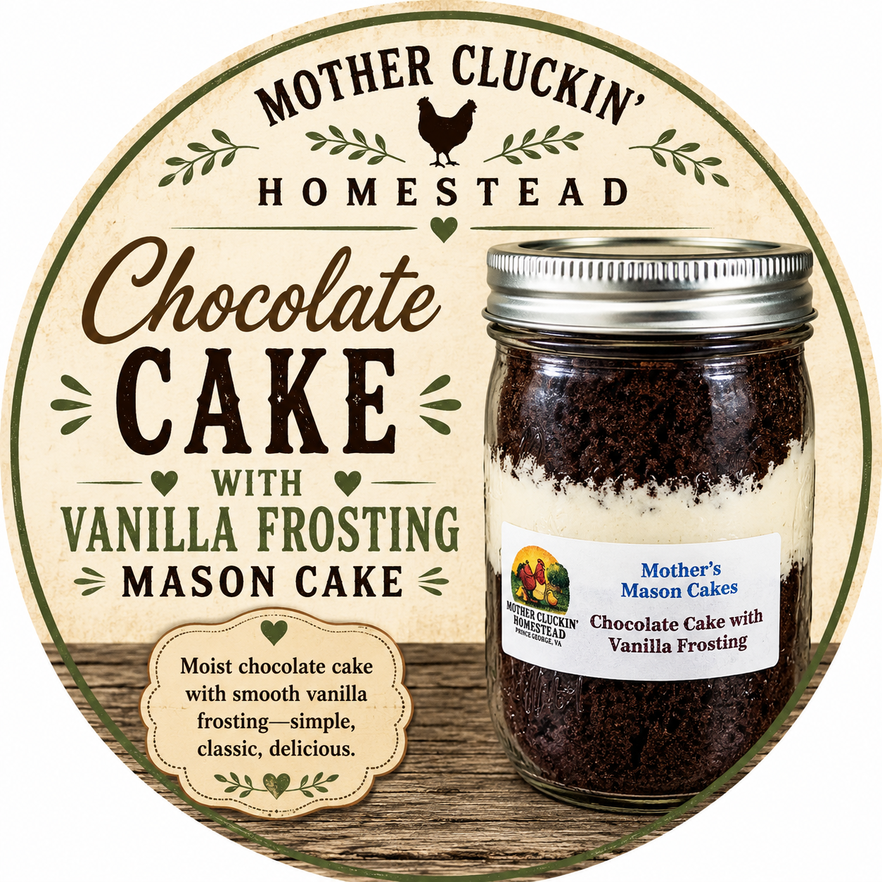 Chocolate Vanilla Mason Cake 8 Oz