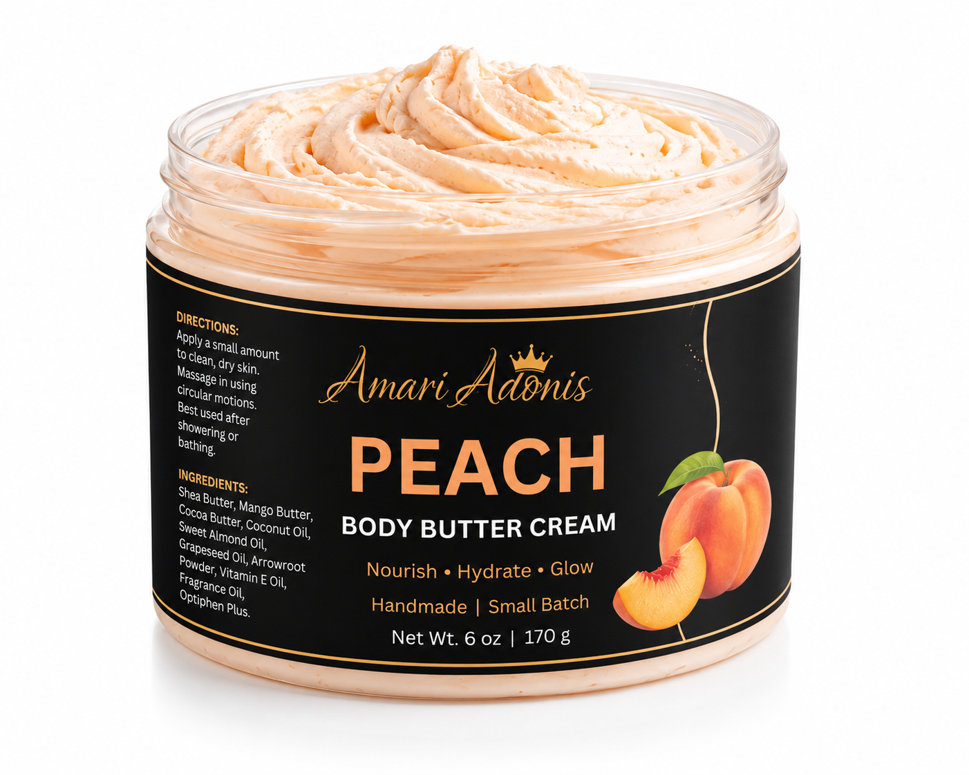 AmariAdonis Peach Body Butter Cream 6 oz