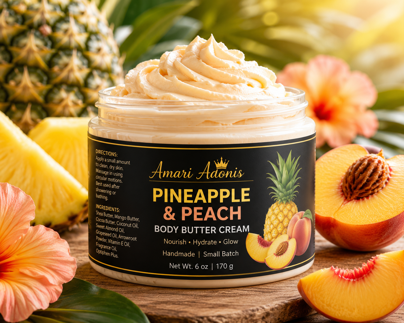 AmariAdonis Pineapple & Peach Body Butter Cream 6 oz