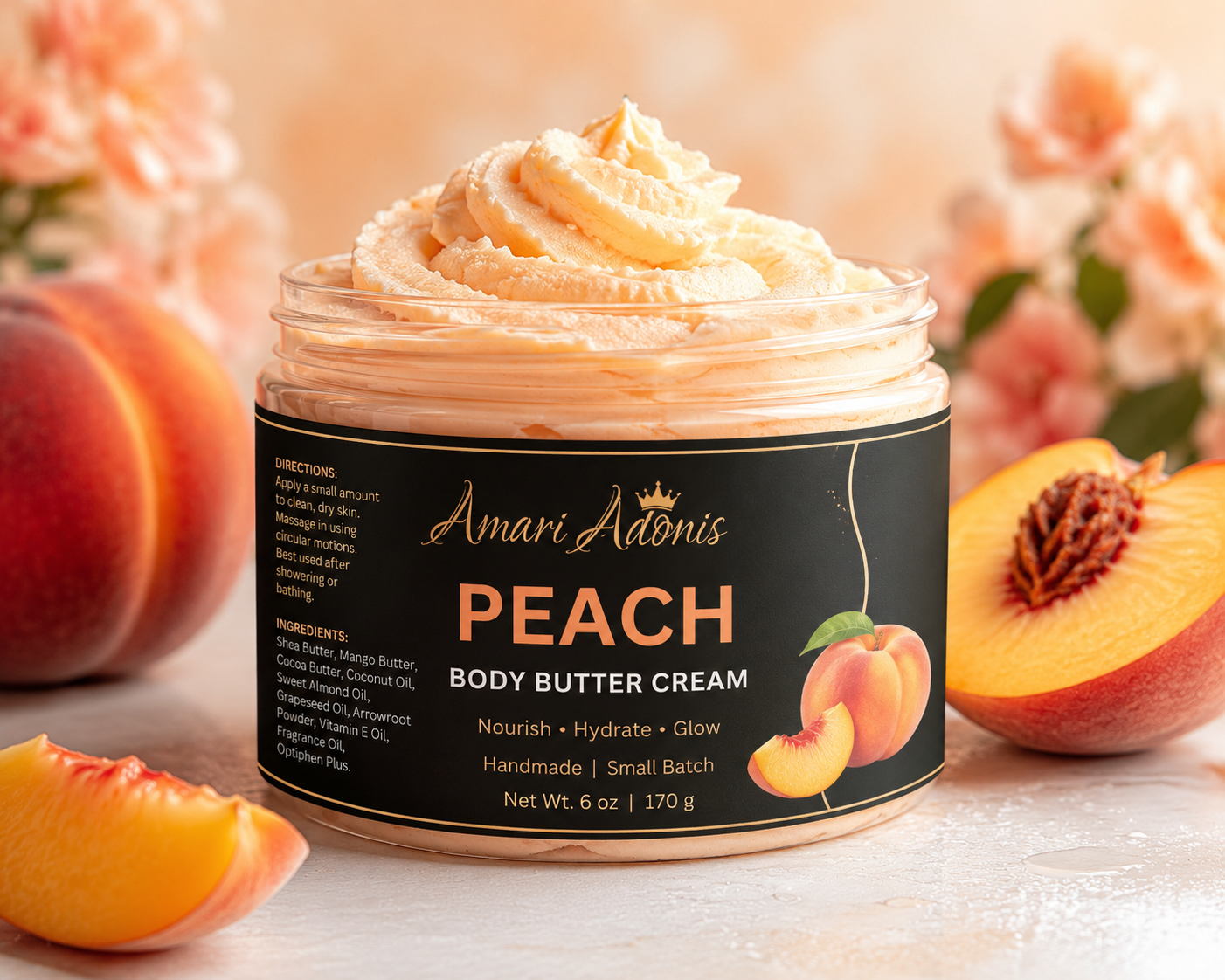 AmariAdonis Peach Body Butter Cream 6 oz