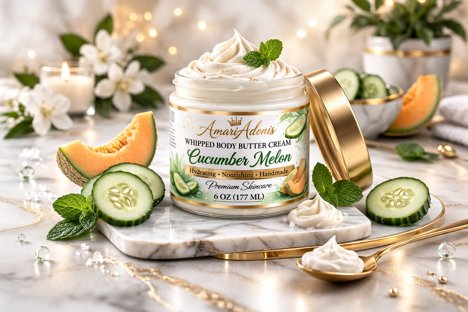 AmariAdonis Cucumber Melon Whipped Body Butter Cream 6 oz