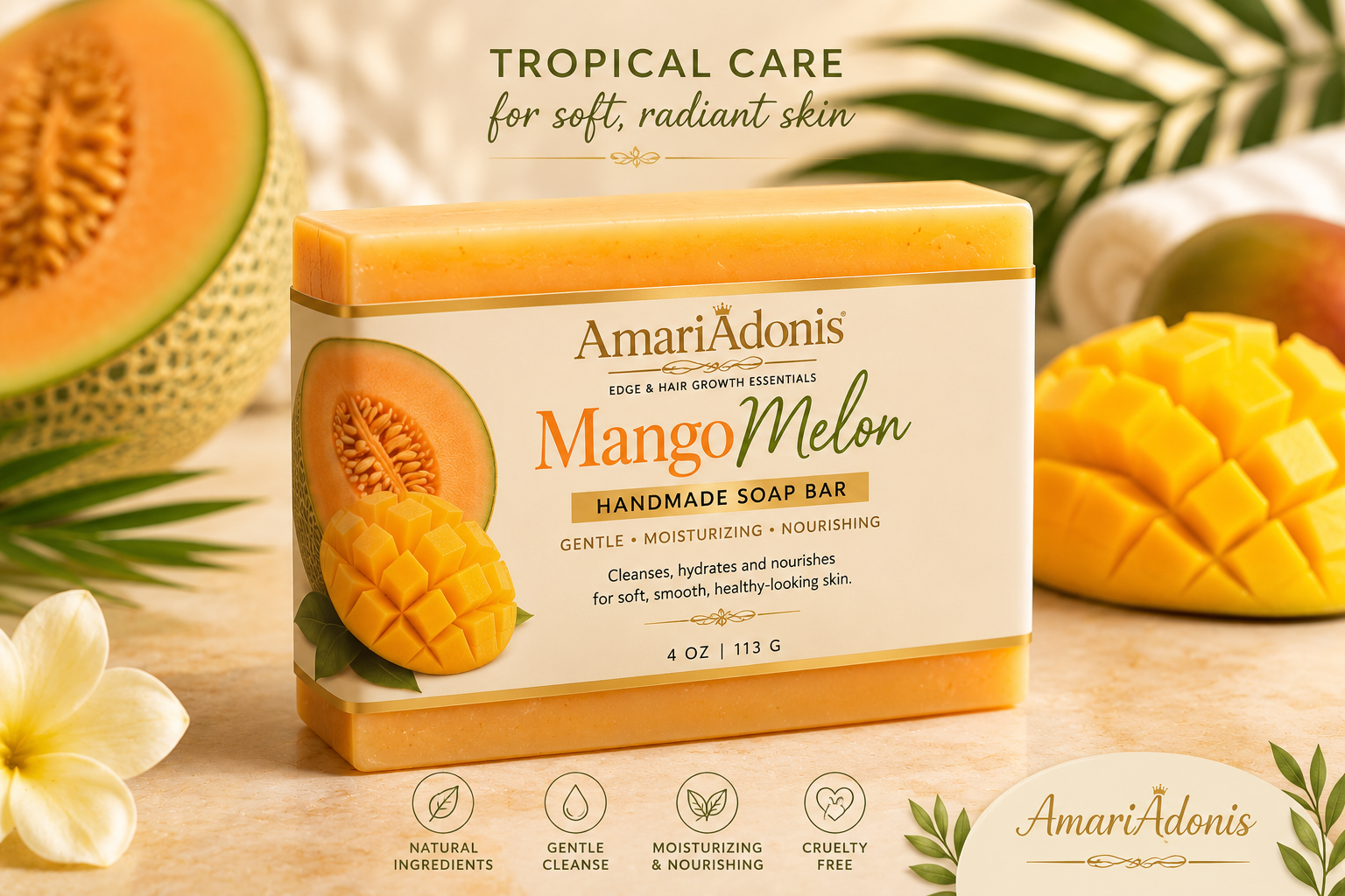 AmariAdonis Mango Melon Handmade Soap Bar 4 oz