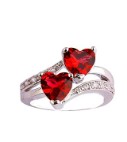 Double Heart Red Gemstone Ring