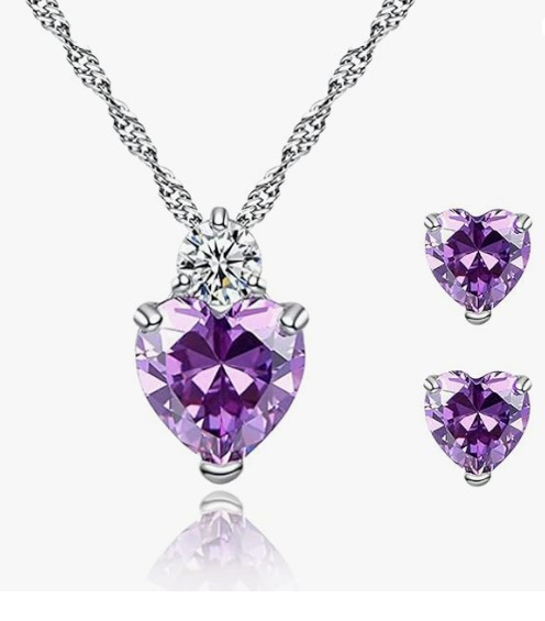 Heart-Shaped Purple Crystal Jewelry Set