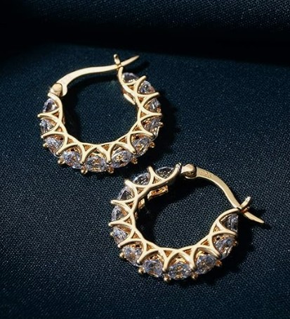 Gold Hoop Earrings with Crystals