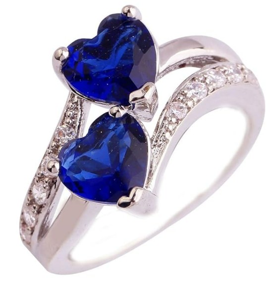 Double Heart Blue Sapphire Ring