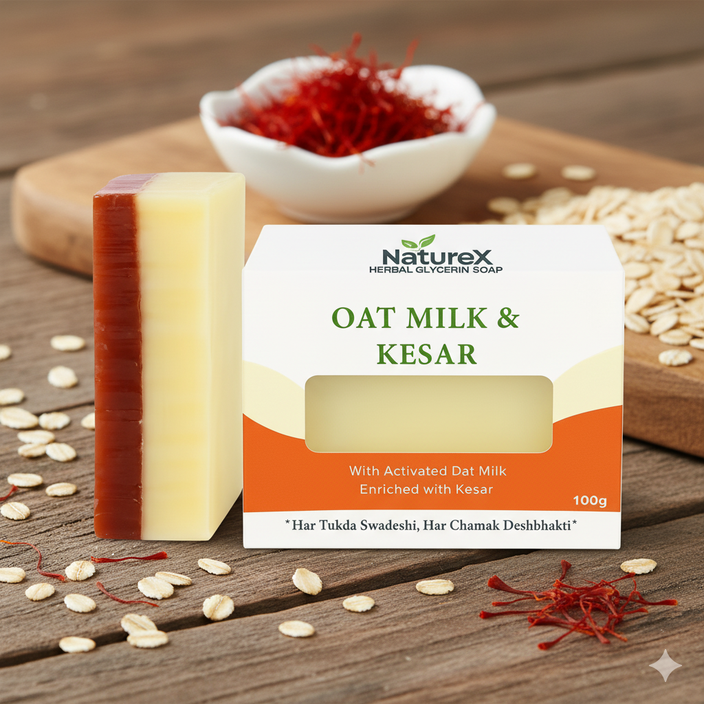 Naturex Soaps oat milk & Saffron Magic Soaps For Bath (100 Gms) | Paraben Free | oat milk & Kesar Bath Soap | Handmade Soaps For Glowing | Skin Brightening Soap For Men & Women