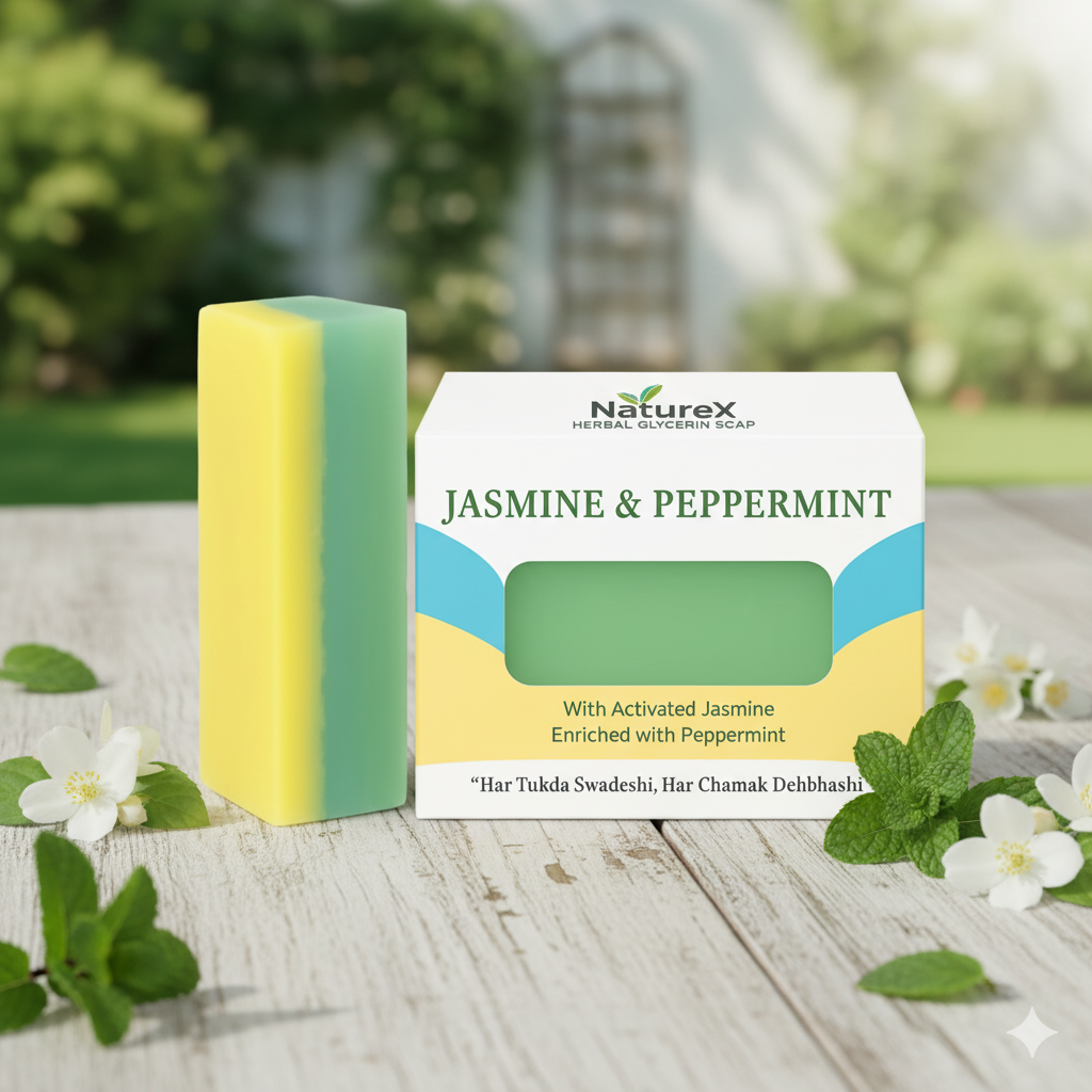 Nature-x Mint & Jasmine Magic Soaps For Bath (100 Gms) | Paraben Free | Mint & Jasmine Bath Soap | Handmade Soaps For Glowing | Skin Brightening Soap For Men & Women