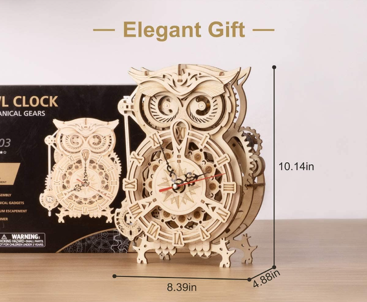 FINISHED PRODUCT - ROKR 3D Wooden Puzzle DIY Owl Clock with Timer