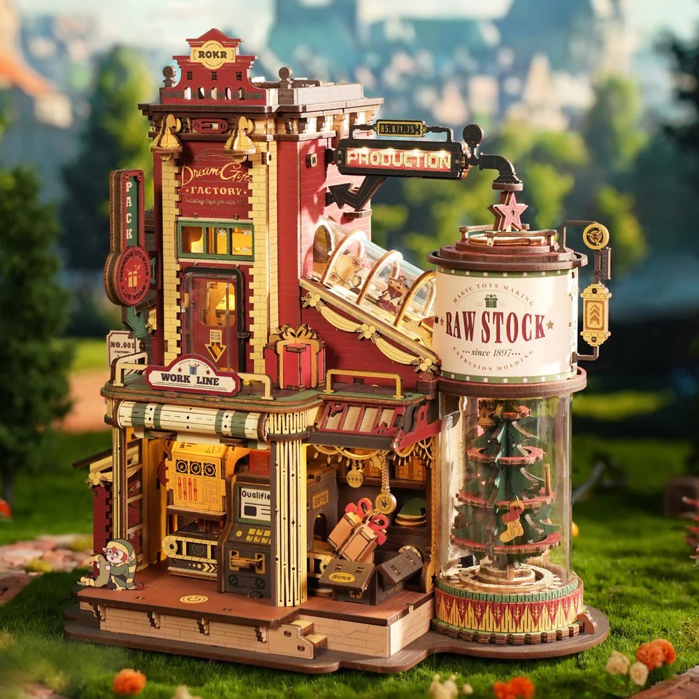 FINISHED PRODUCT - ROKR 3D Wooden Puzzle for Adult - Gift Factory Mechanical Model Kit with Music & Lights