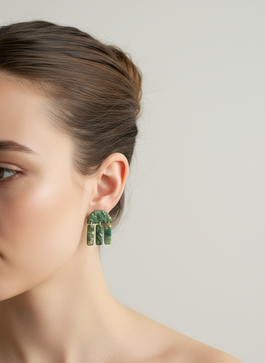 Kolczyki Świąteczne –  Zielone kolczyki z ruchomymi zawieszkami