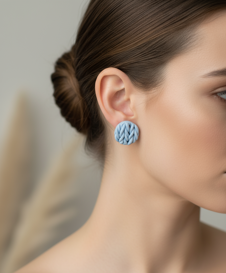Błękitne kolczyki plecione Fabric