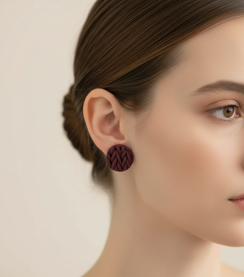 Burgundowe kolczyki plecione Fabric