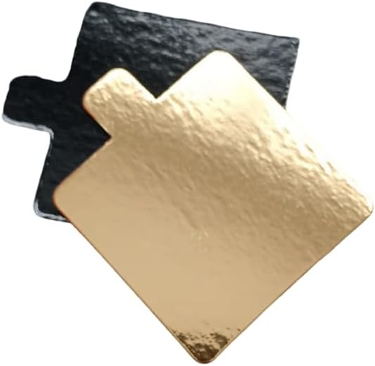 Lot de 100 Supports à Gâteaux 8 x 8 cm avec Languette -Carré - Or/Noir - 