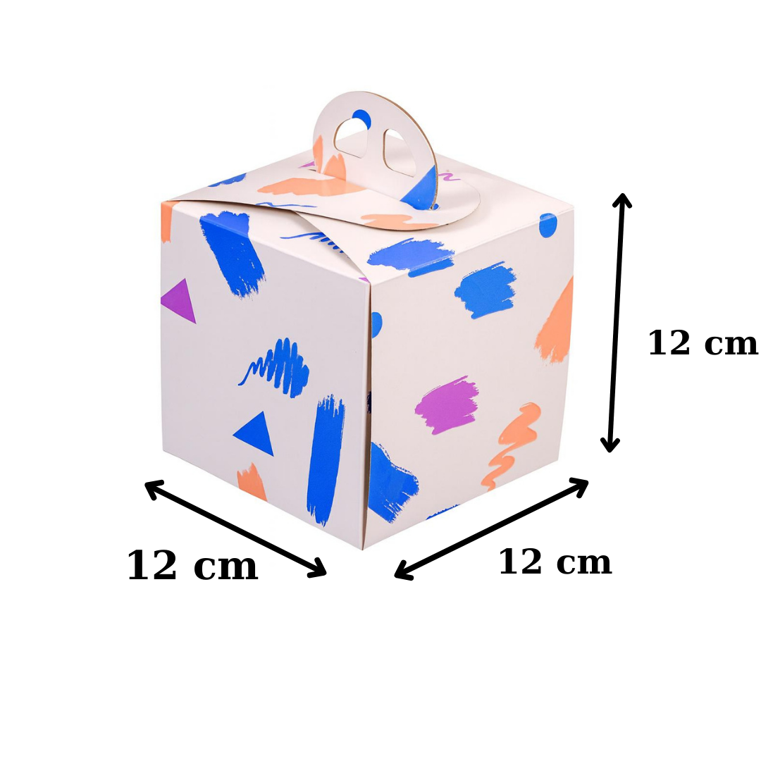 Lot de 50 Boîtes à Gâteaux Carrée Imprimée avec Poignée – 12 x 12 x 12 cm  