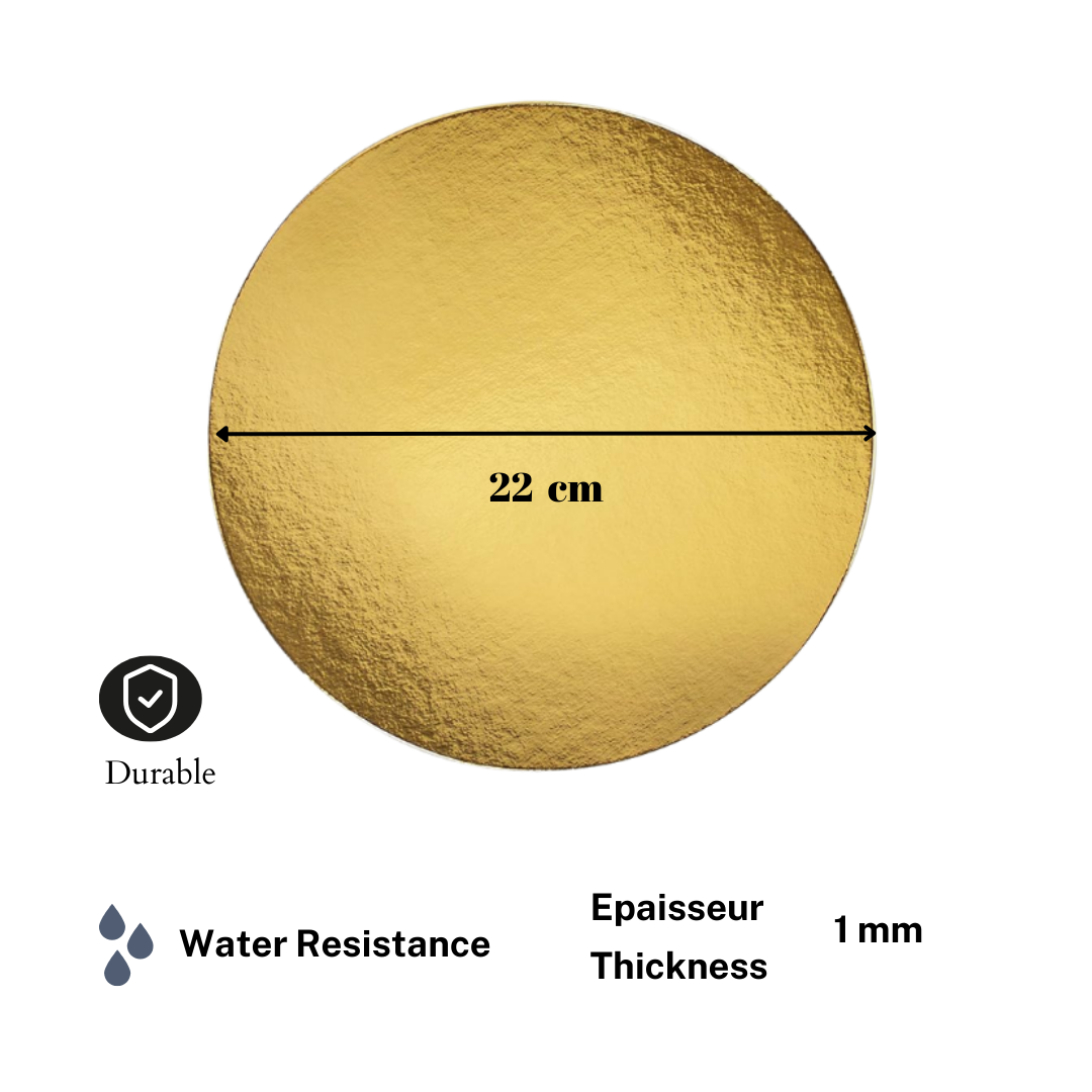 Lot de 50 Supports à Gâteaux Ronds -Diamètre 22 cm -Carton Réversible Doré & Argent 