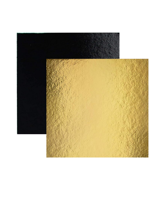Lot de 50 Supports à Gâteaux -20 x 20 cm -Carton Réversible Doré & Noir -Epaisseur 1 mm - Carré- 