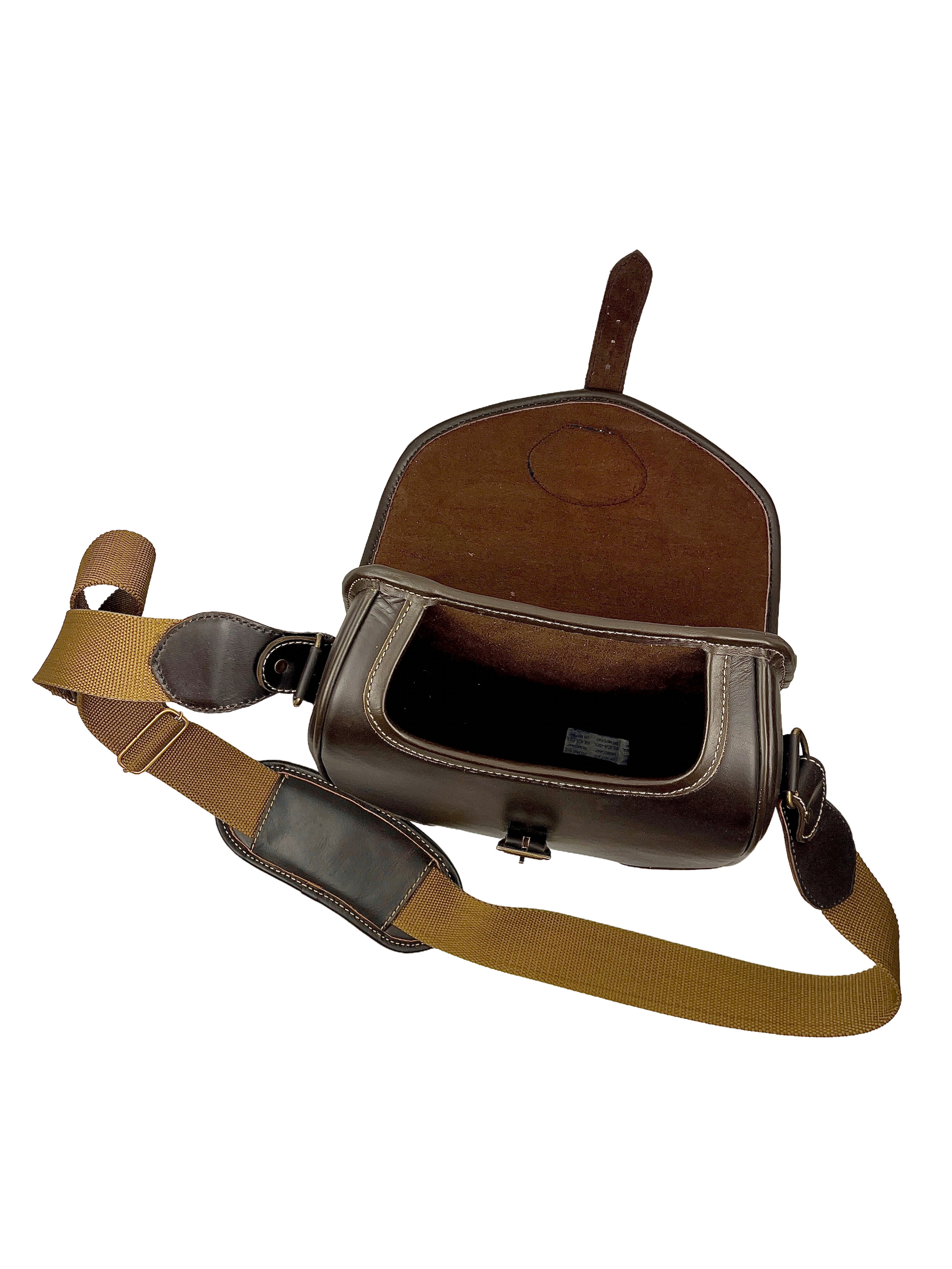 Genuine Leather Cartridge Bag — Dark Brown with Canvas Strap