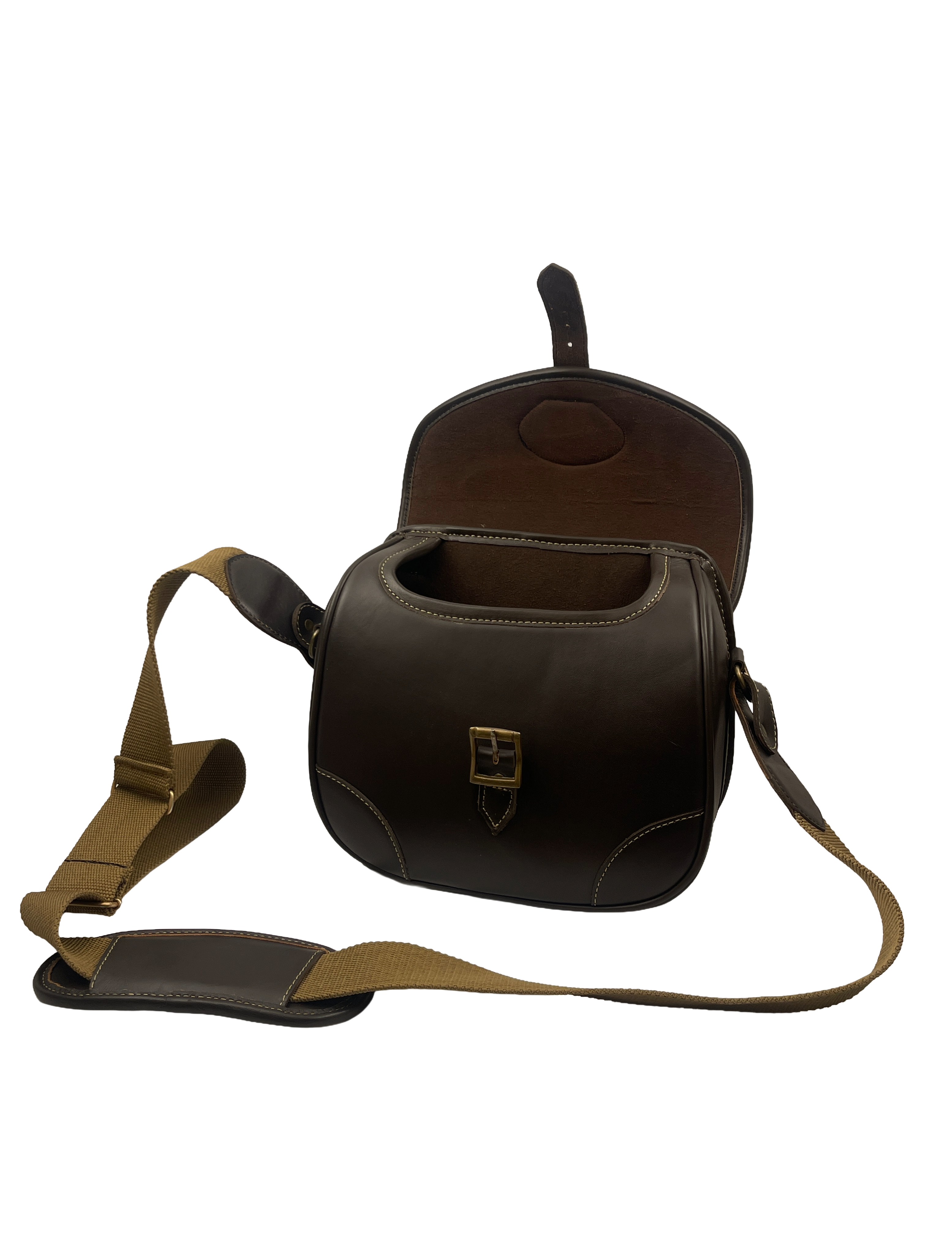 Genuine Leather Cartridge Bag — Dark Brown with Canvas Strap