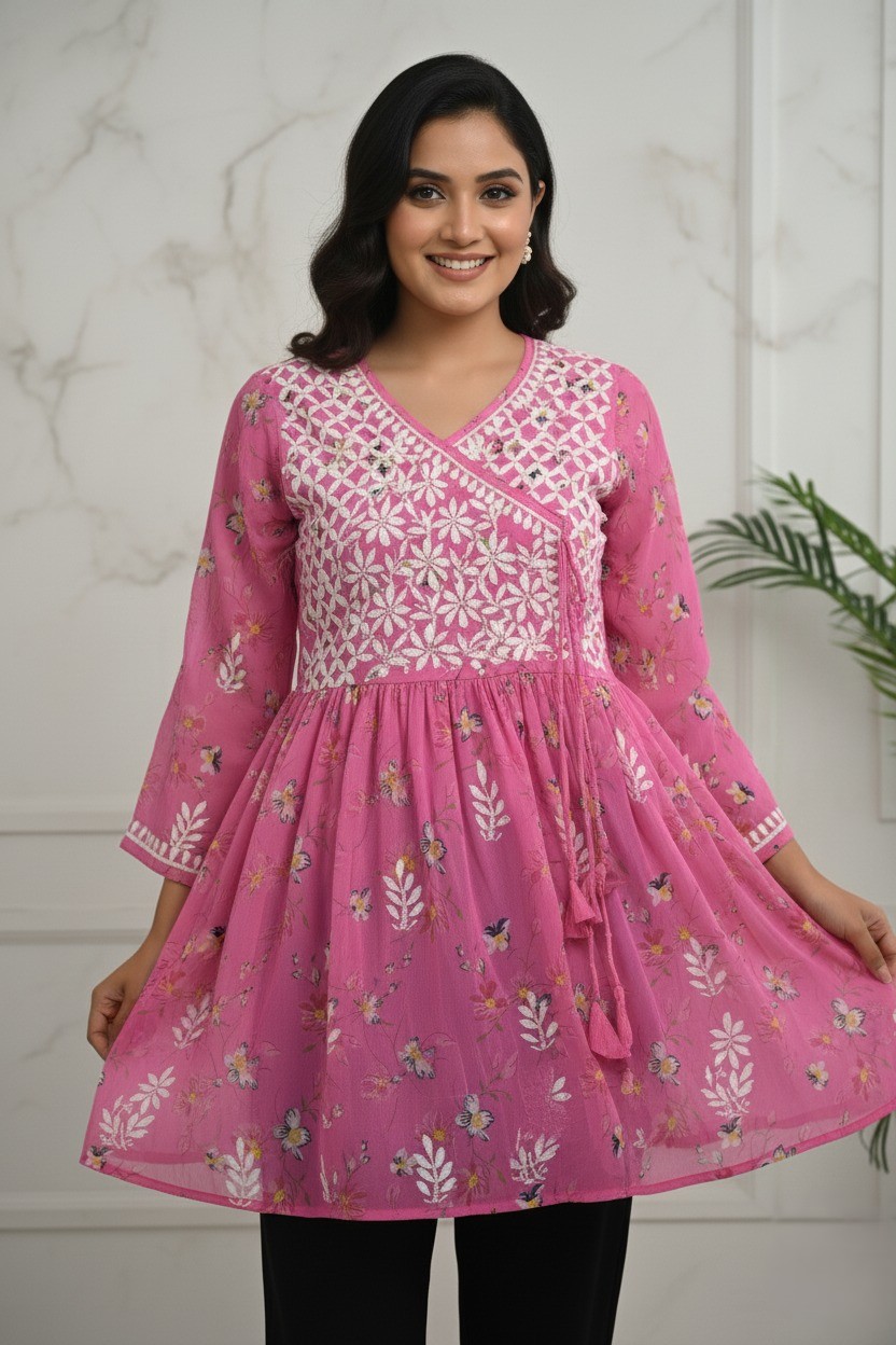 Pink Floral Printed Kurti