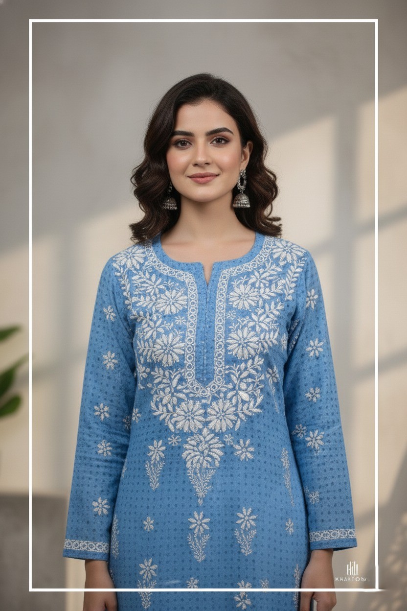 Blue embroidered kurta