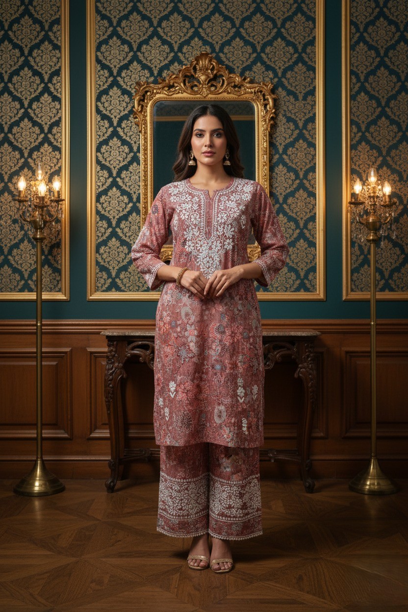 Embroidered Pink Ethnic Suit