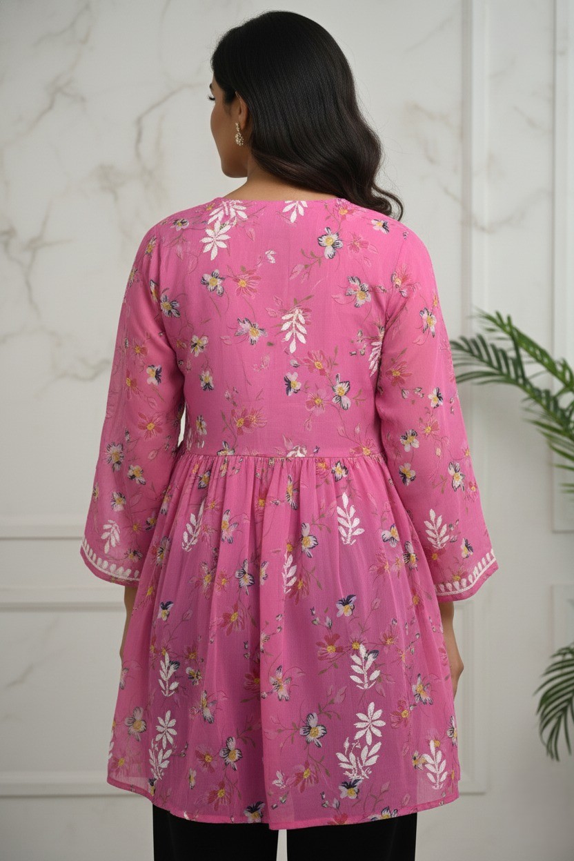 Pink Floral Printed Kurti
