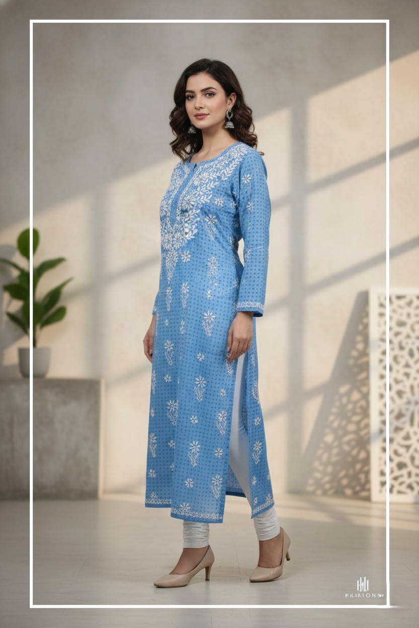 Blue embroidered kurta