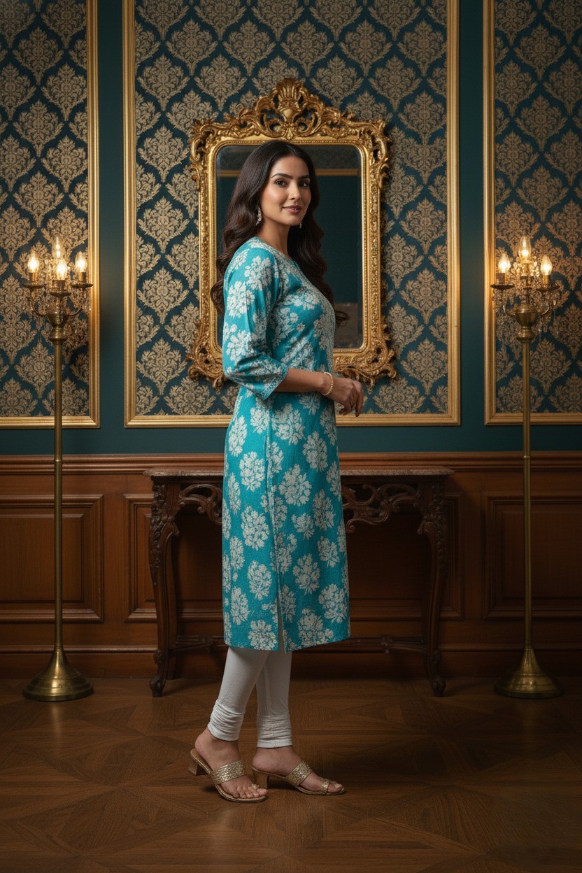 Embroidered Turquoise Kurti