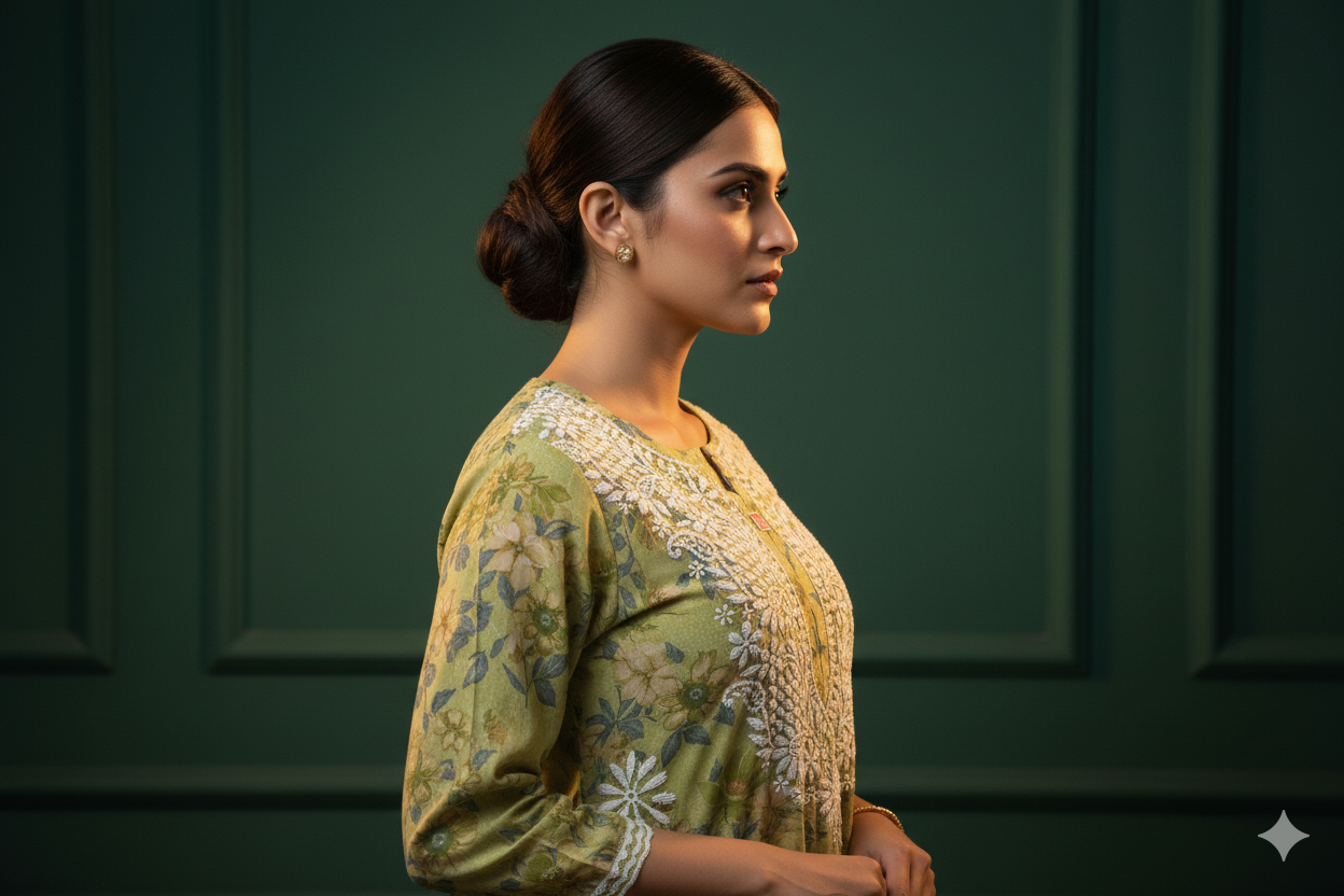 Embroidered Green Kurti