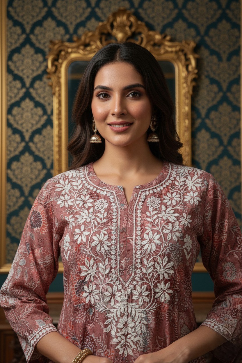 Embroidered Pink Ethnic Suit