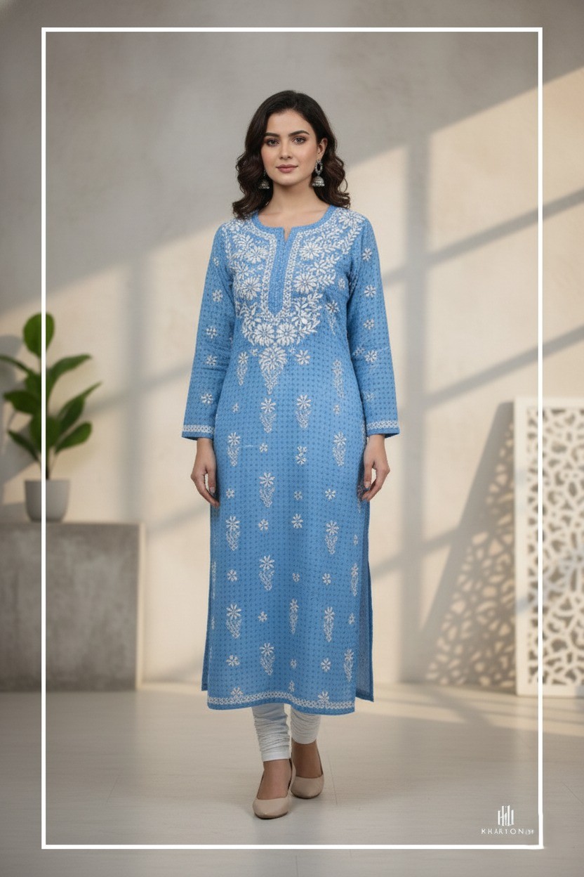 Blue embroidered kurta